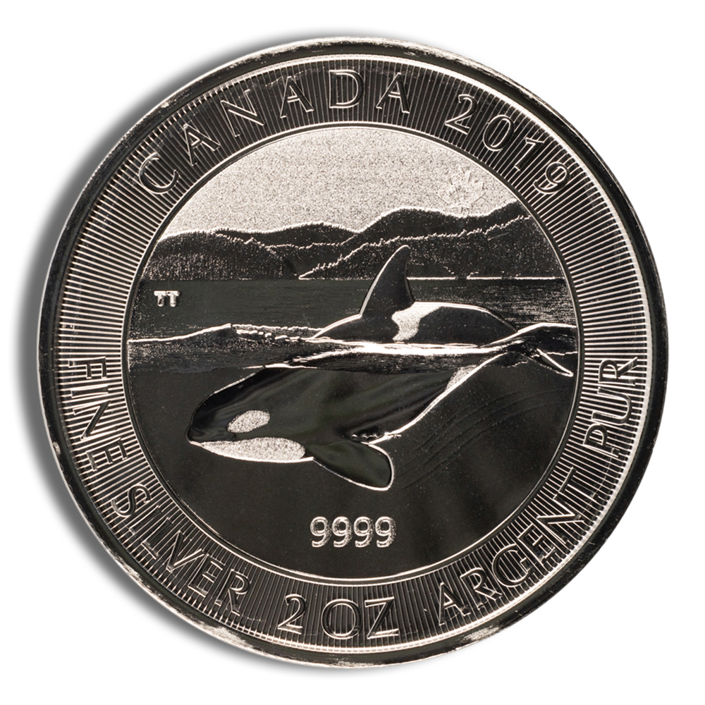 2019 2 Oz Canadian Orca Whale Silver Coin - BU