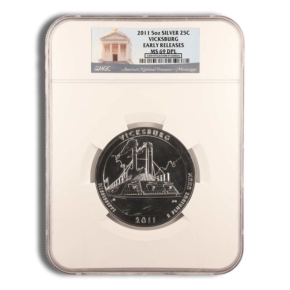 2011 5 Oz America The Beautiful Vicksburg Silver Coin - PCGS MS69PL