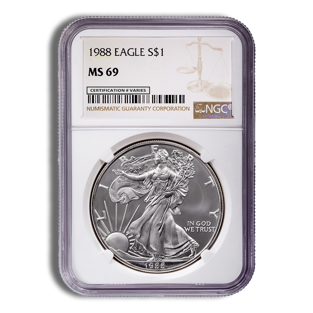 1988 Silver American Eagle - NGC MS69