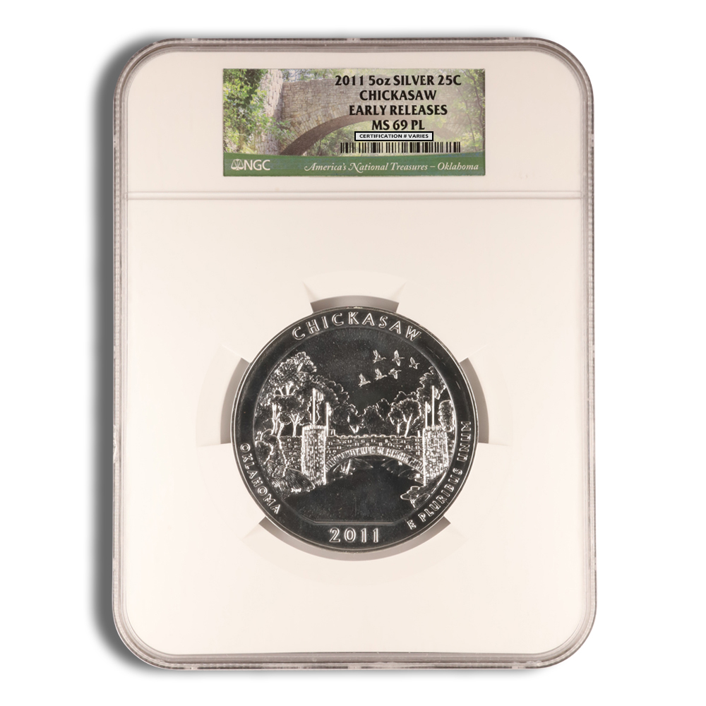 2011 5 Oz America The Beautiful Chickasaw Silver Coin - NGC MS69PL