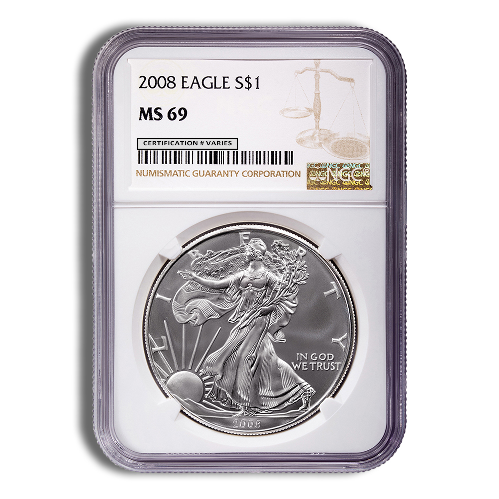 2008 Silver American Eagle - NGC MS69