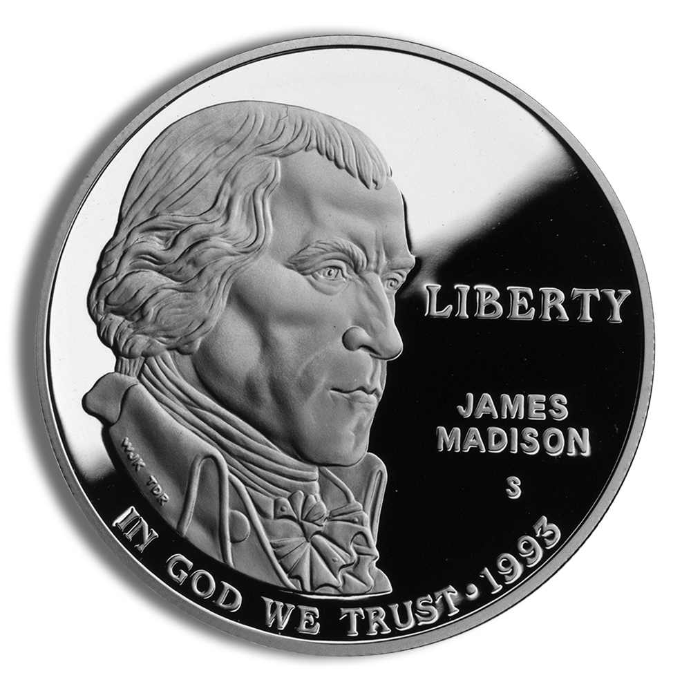 1993-S $1 Bill of Rights, Madison Silver Commemorative Proof - BU