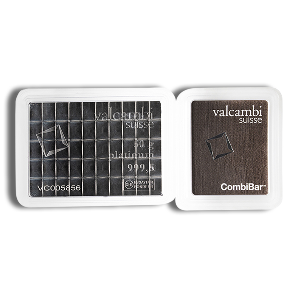 50 x 1 Gram Platinum Bar - Valcambi CombiBar™ (In Assay Card)