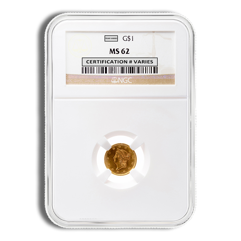 $1 Gold Liberty Type 1 - NGC MS62 (Random Year)