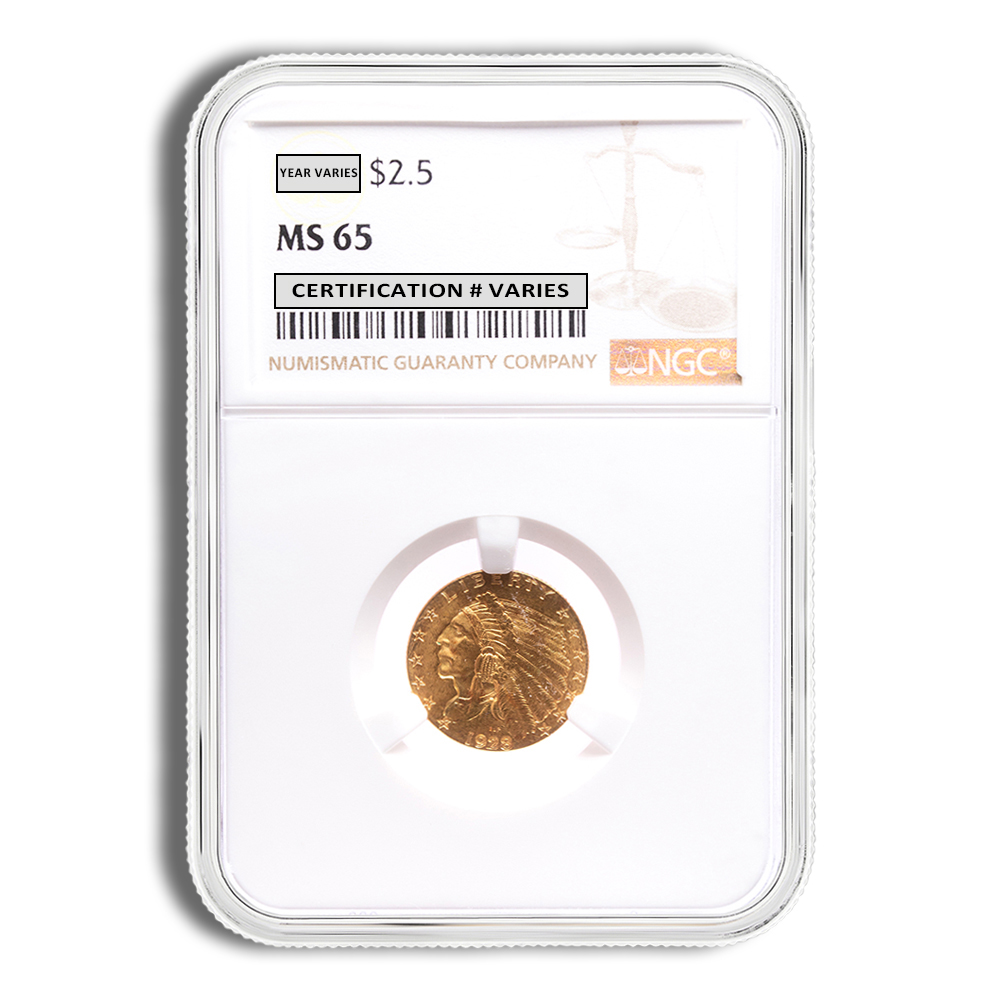 $2.5 Gold Indian Quarter Eagle - NGC MS65 (Random Year)