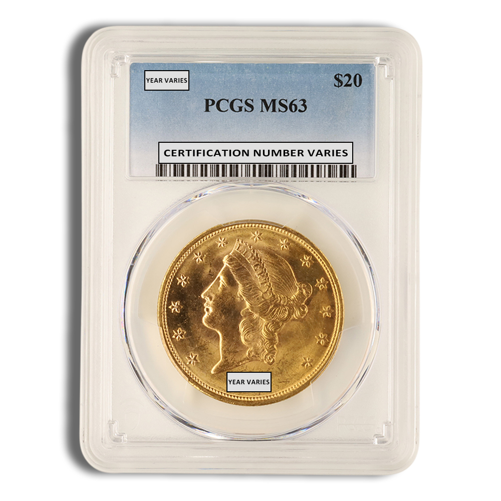 $20 Gold Liberty Double Eagle - PCGS MS63 (Random Year)