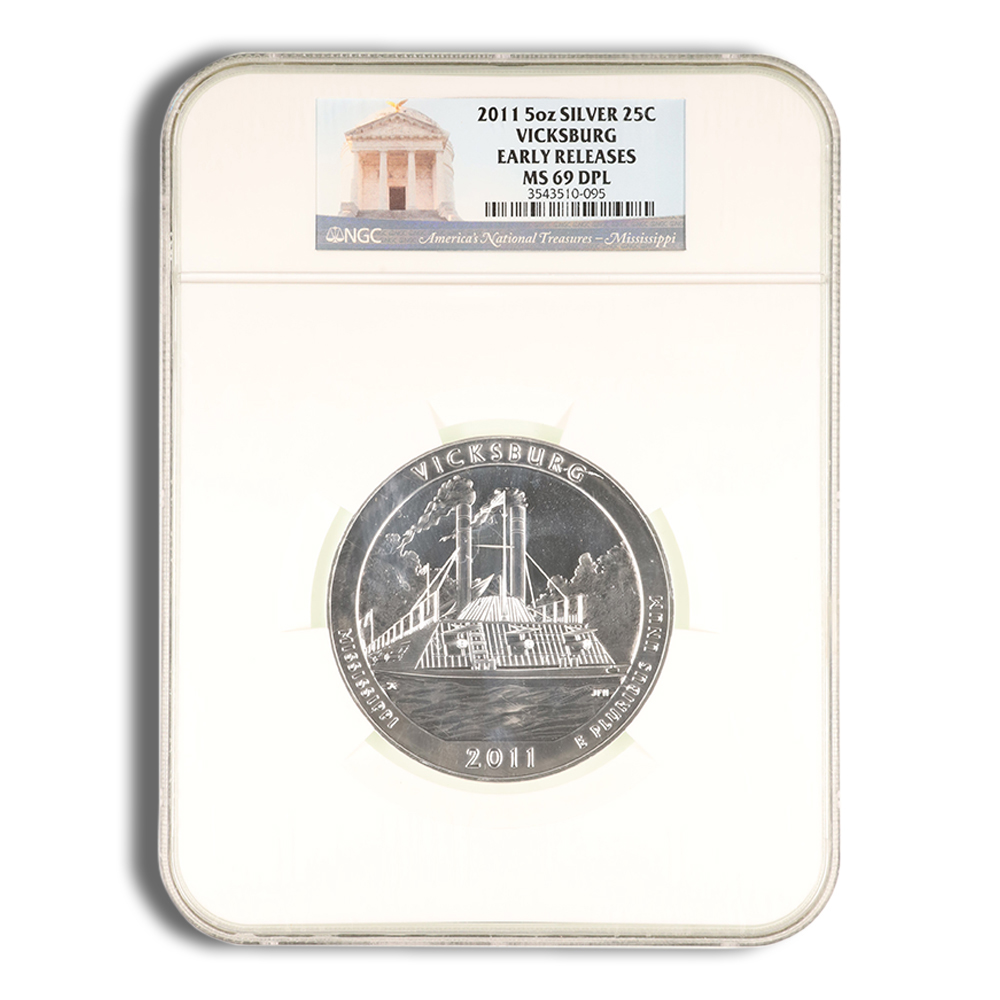 2011 5 Oz America The Beautiful Vicksburg Silver Coin - NGC MS69PL