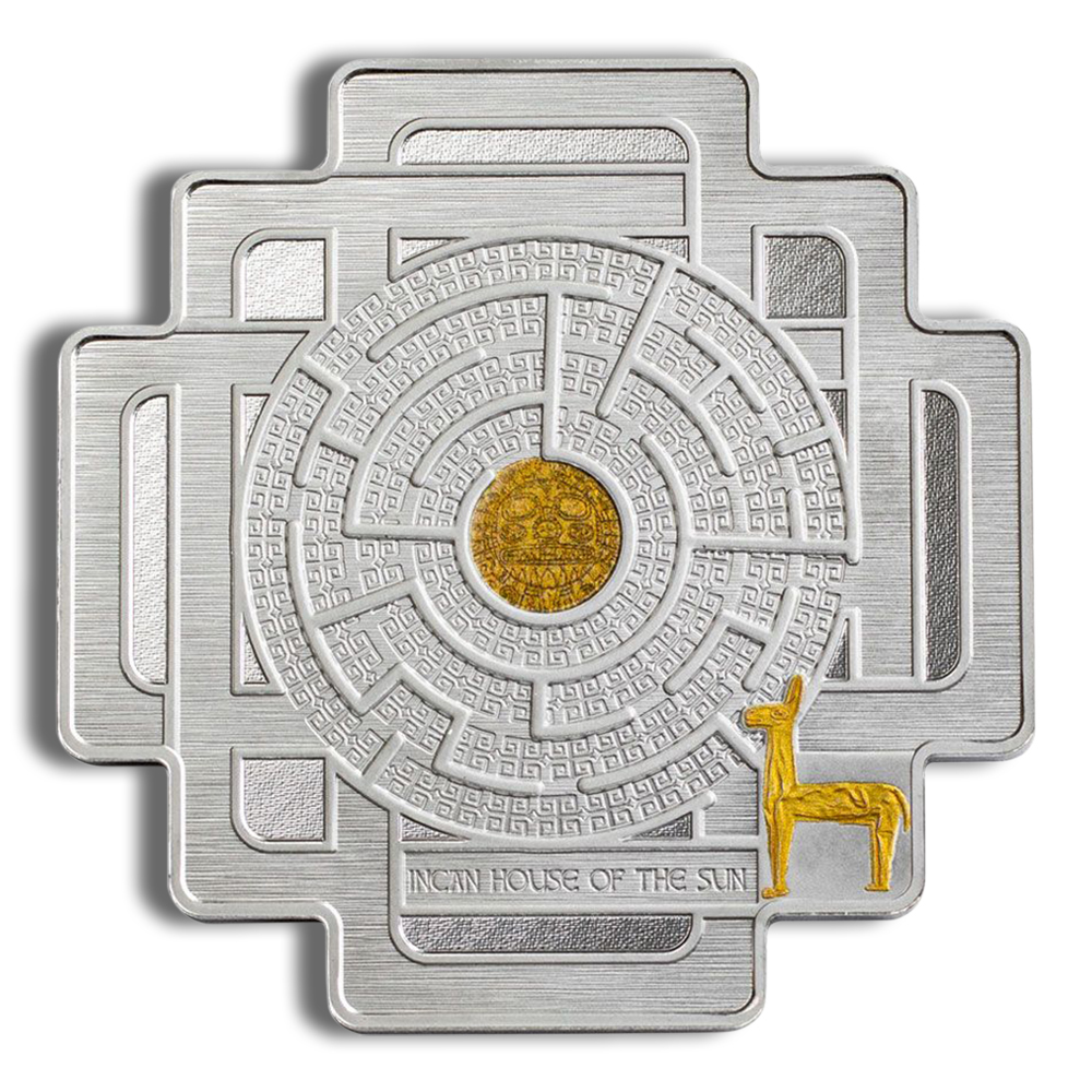 2022 1.5 Oz Solomon Islands $4 Silver Incan House of the Sun Maze Coin - BU (with Box and COA)