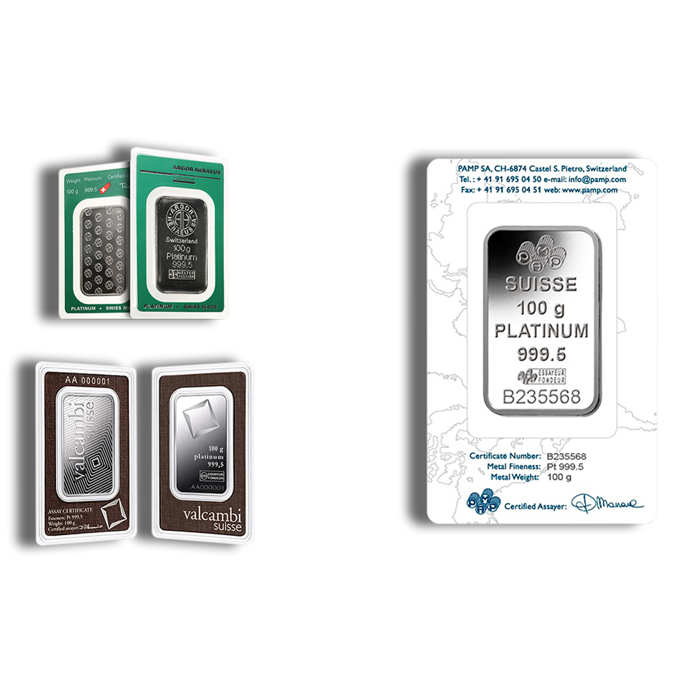 100 Gram Platinum Bar (Random Brand, In Assay Card)