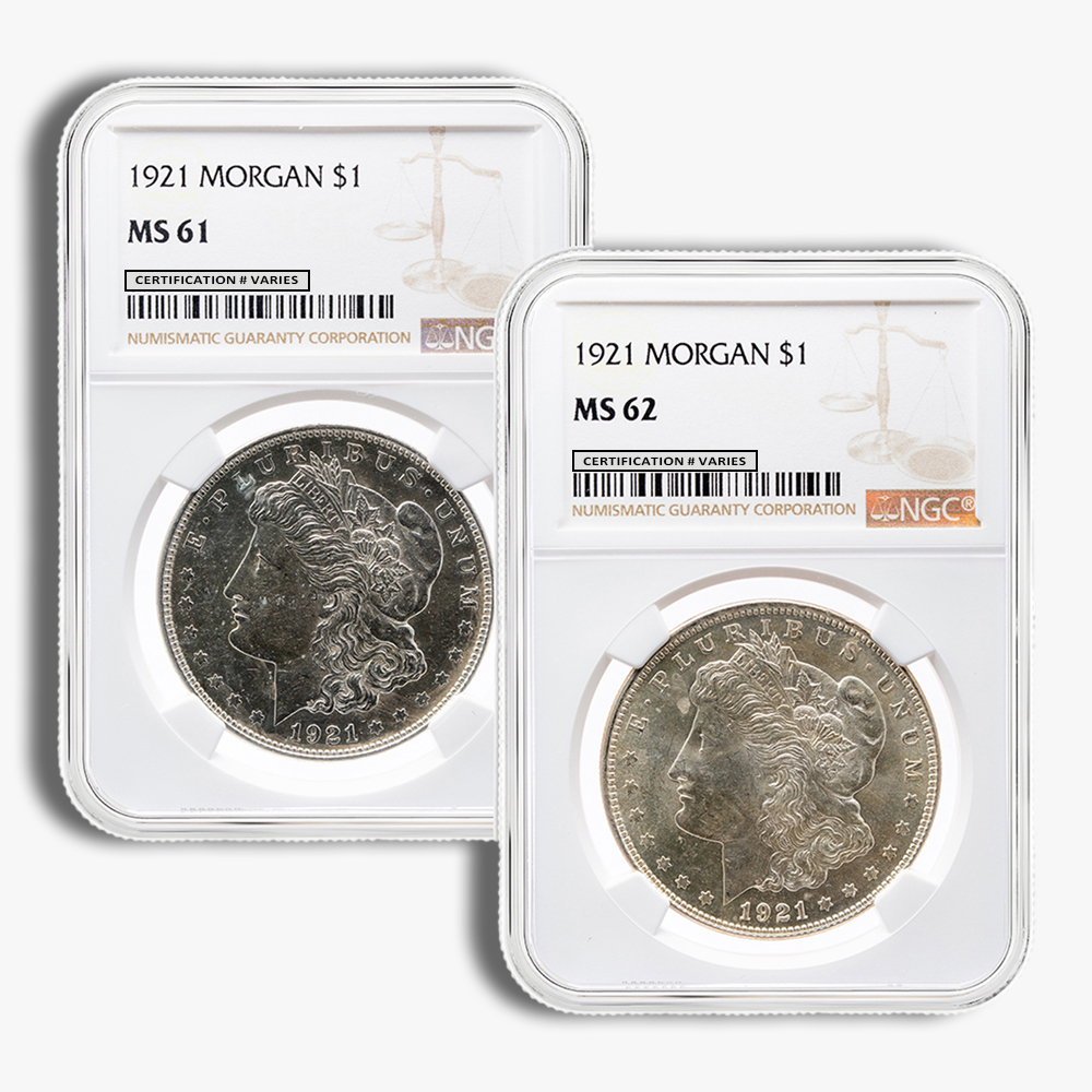 1921 Morgan Silver Dollar - NGC MS60-MS62