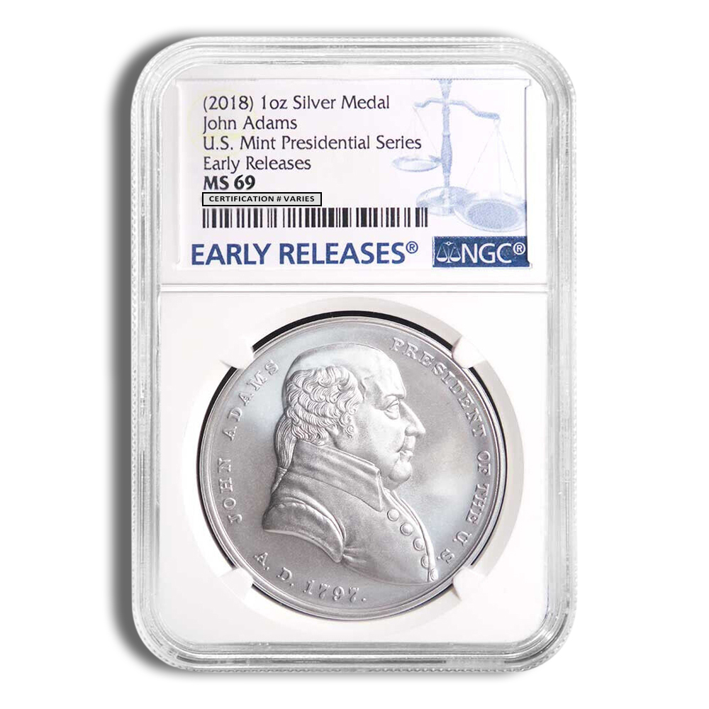 2018 John Adams Silver Presidential Medal 1 Oz - NGC MS69