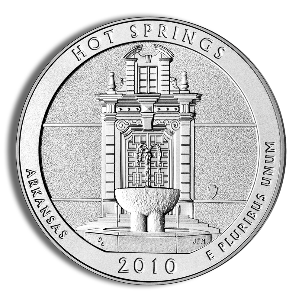 2010 5 Oz America The Beautiful Hot Springs Silver Coin - BU