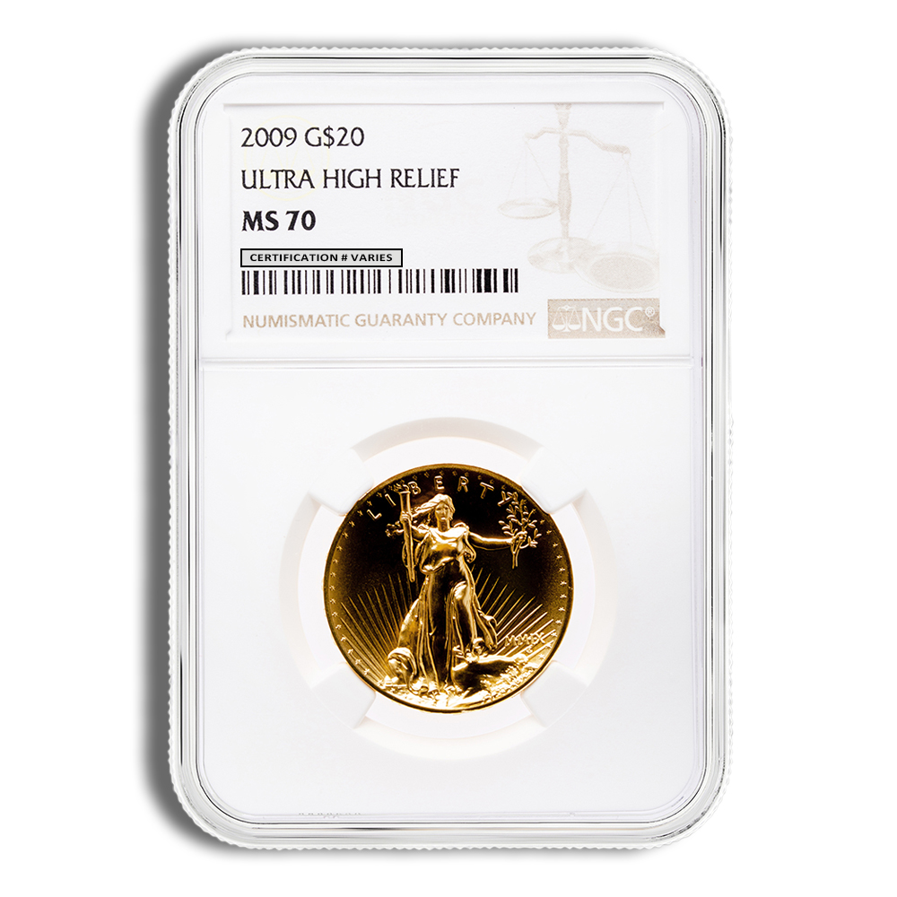 2009 Ultra High Relief $20 Double Eagle Gold Coin - NGC MS70