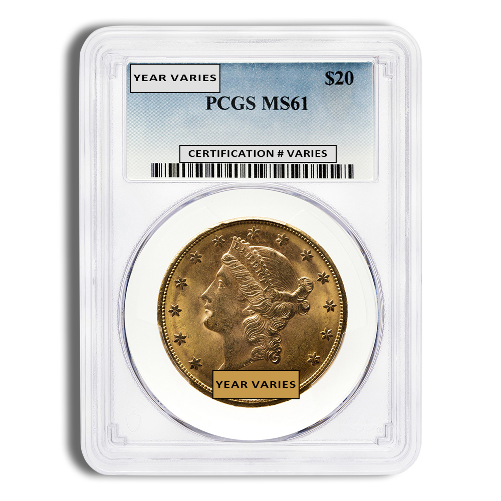 $20 Gold Liberty Double Eagle - PCGS MS61 (Random Year)