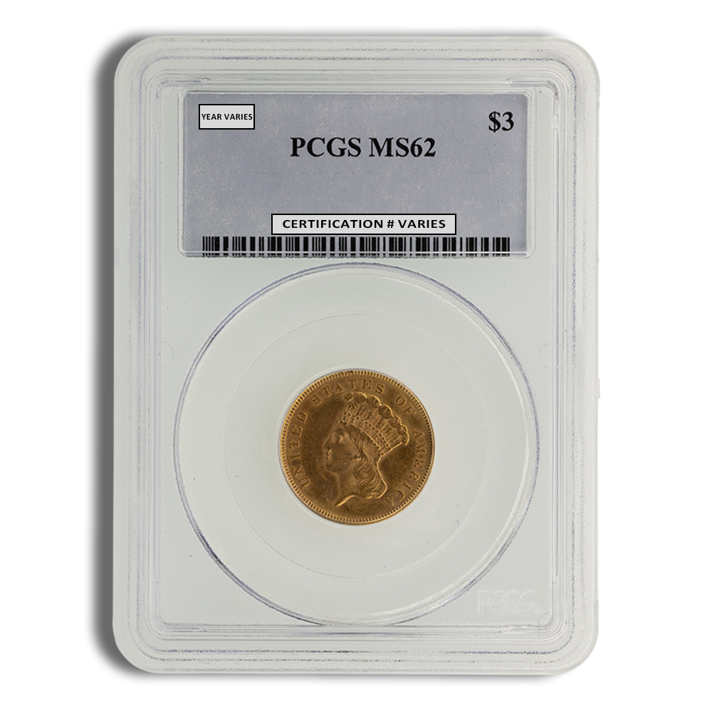 $3 Gold Princess - PCGS MS62 (Random Year)