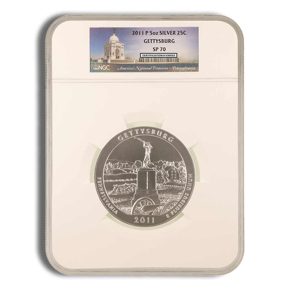 2011-P 5 Oz America The Beautiful Gettysburg Silver Coin - NGC SP70