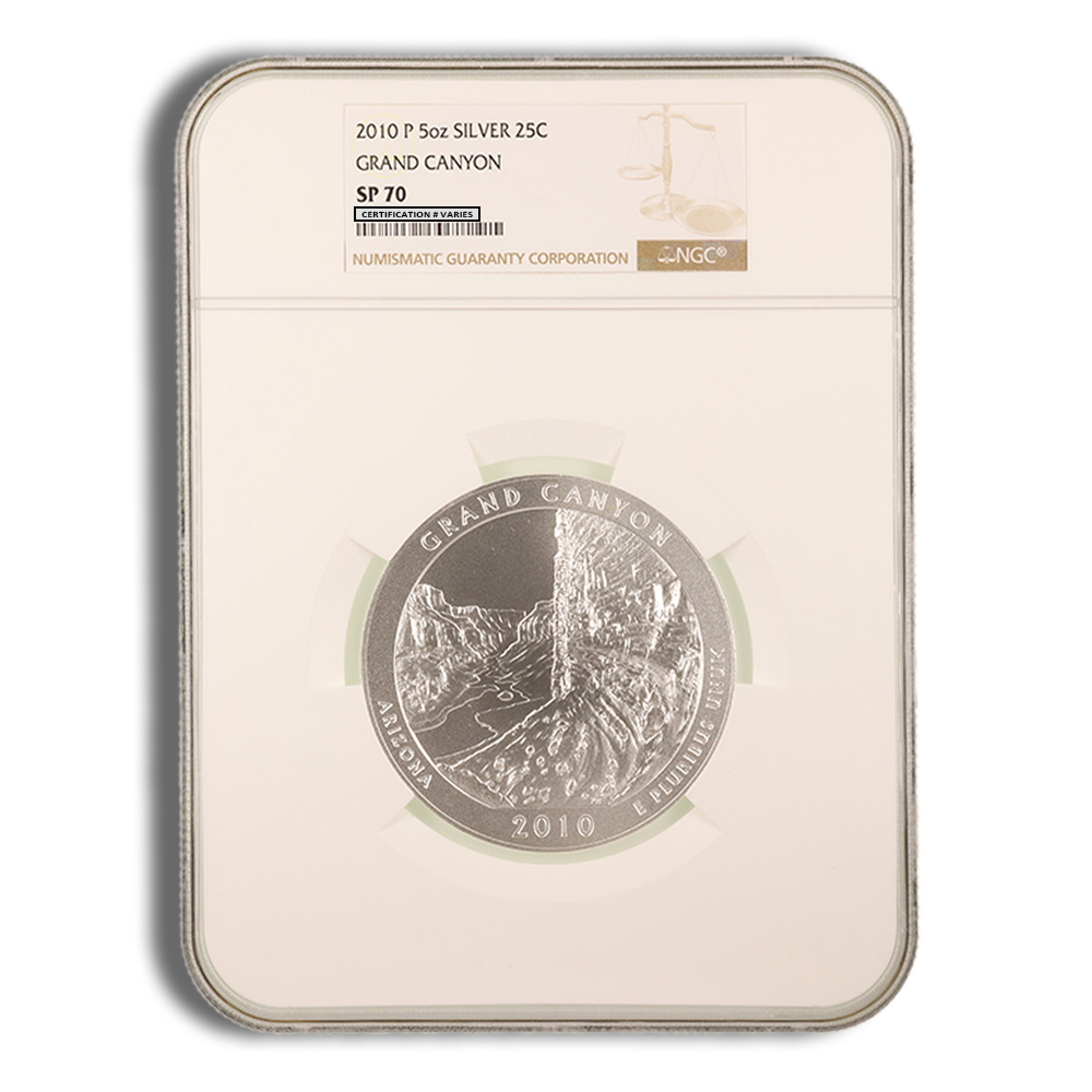 2010-P 5 Oz America The Beautiful Grand Canyon Silver Coin - NGC SP70