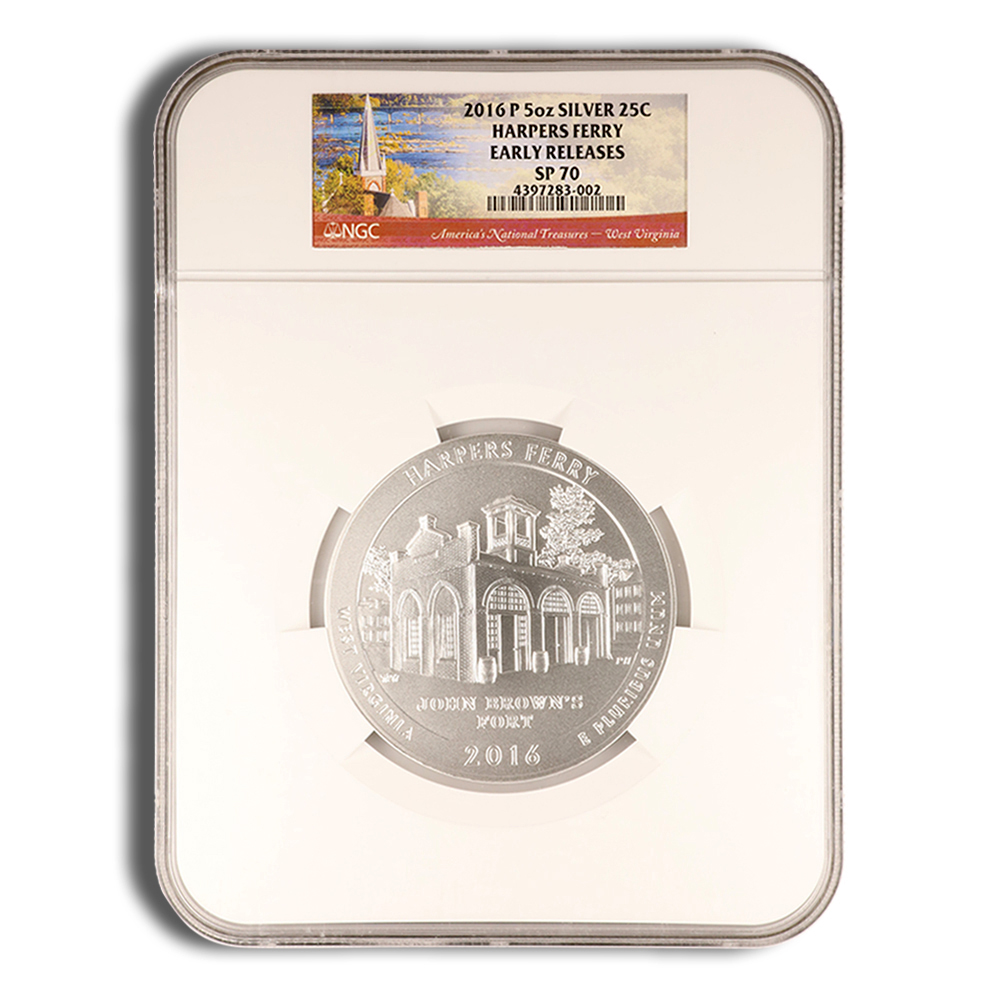 2016-P 5 Oz America The Beautiful Harpers Ferry Silver Coin - NGC SP70