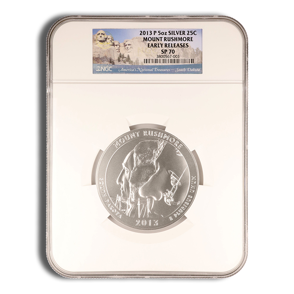 2013-P 5 Oz America The Beautiful Mount Rushmore Silver Coin - NGC SP70