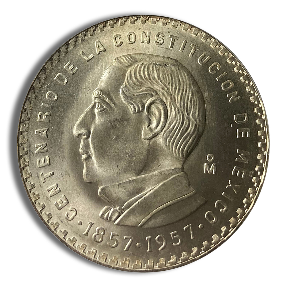 1957 Mexico 5 Pesos Constitution Silver Coin - BU