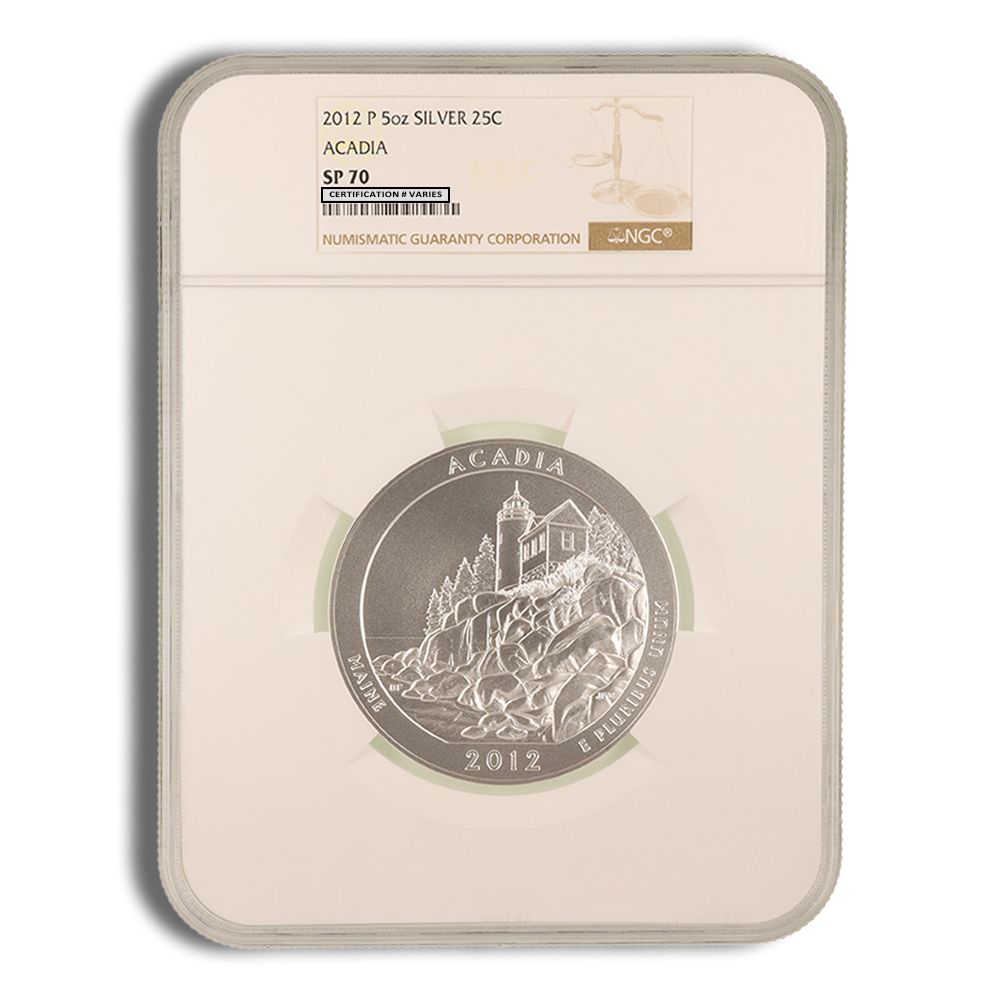 2012-P 5 Oz America The Beautiful Acadia Silver Coin - NGC SP70