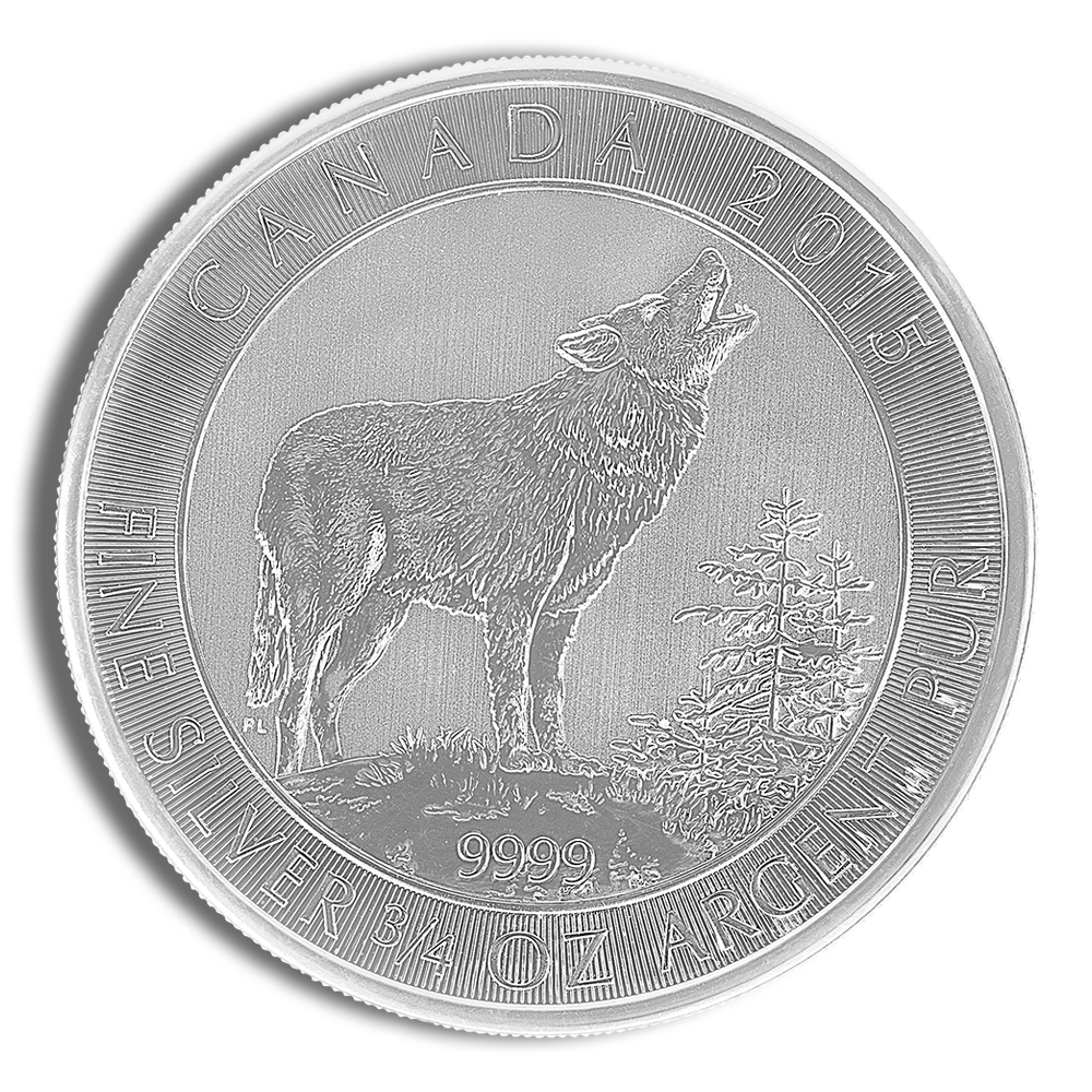 2015 3/4 Oz Canadian Grey Wolf Silver Coin - BU