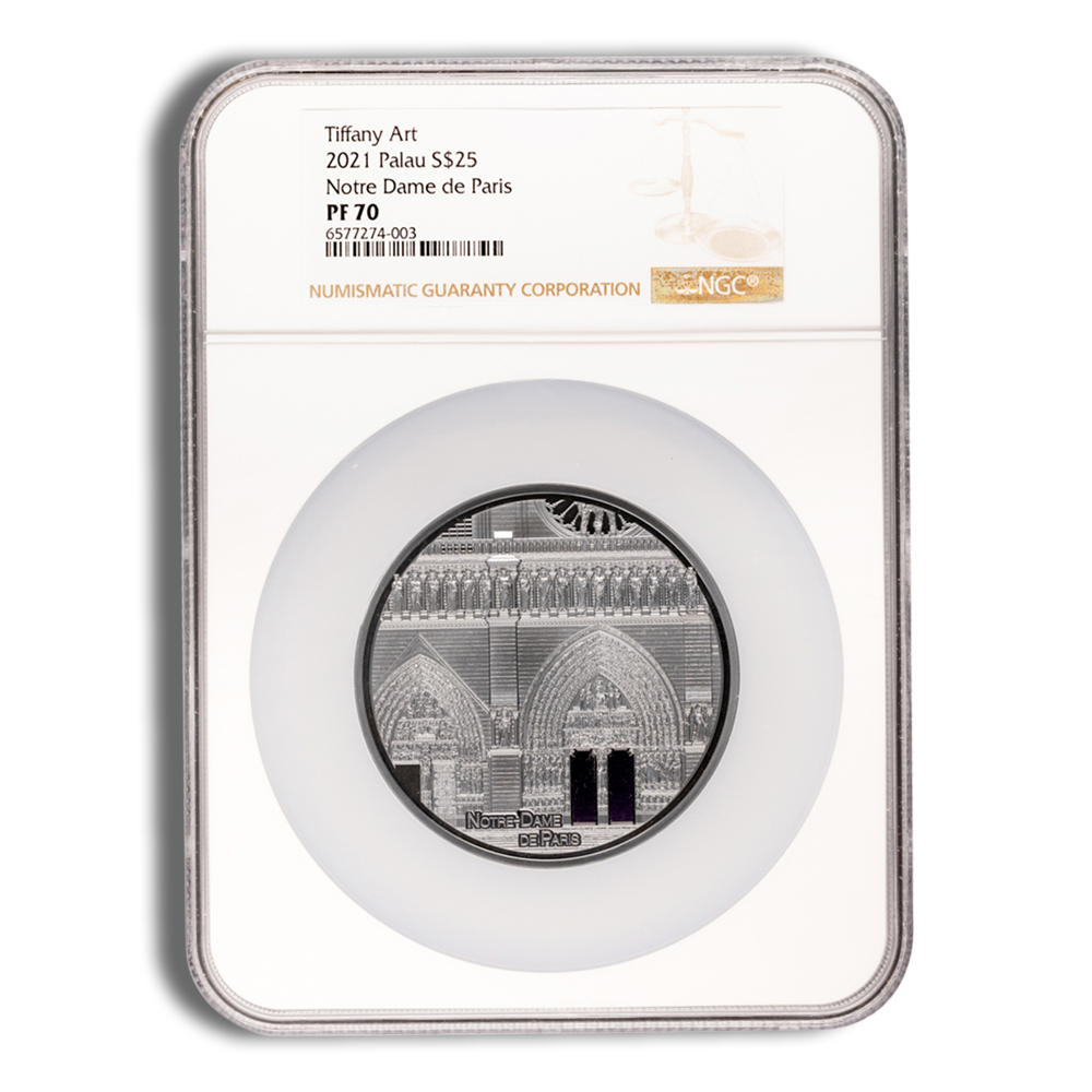 2021 5 Oz Palau Silver Tiffany Art Notre Dame - NGC PF70