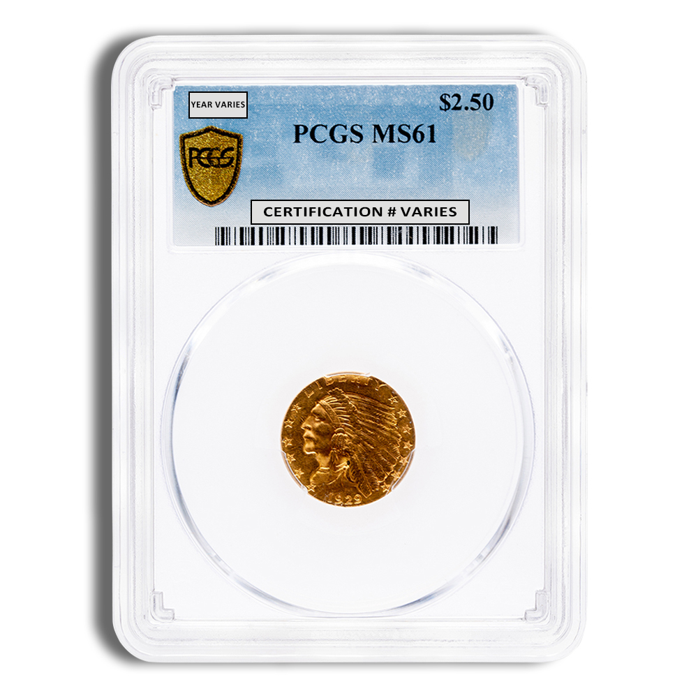 $2.5 Gold Indian Quarter Eagle - PCGS MS61 (Random Year)