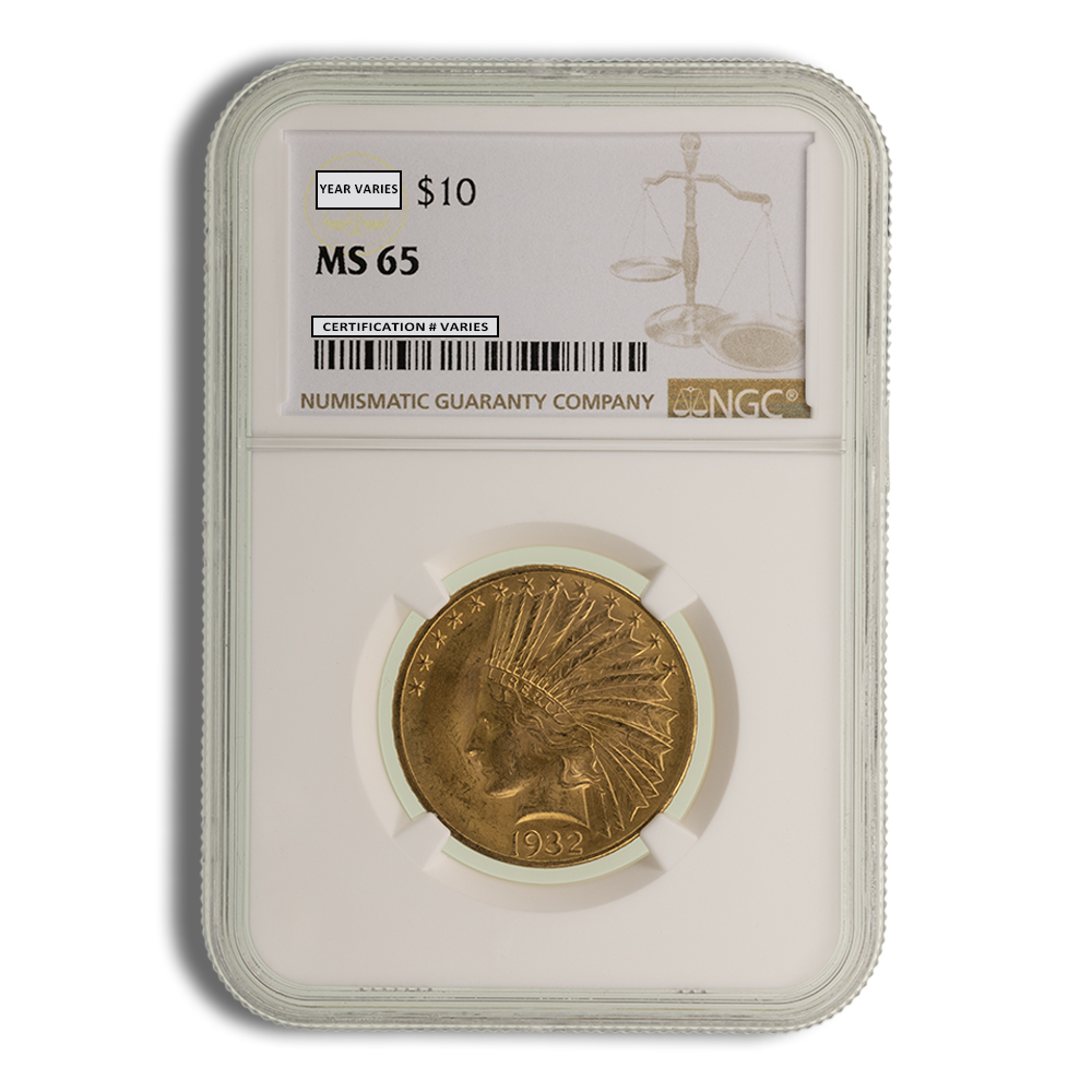 $10 Gold Indian Eagle - NGC MS65 (Random Year)