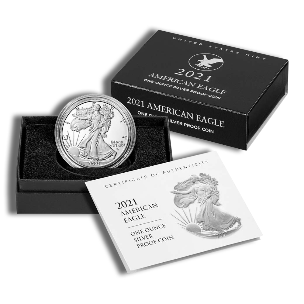 2021-W Proof Silver American Eagle Type 2- BU (with Box and COA)