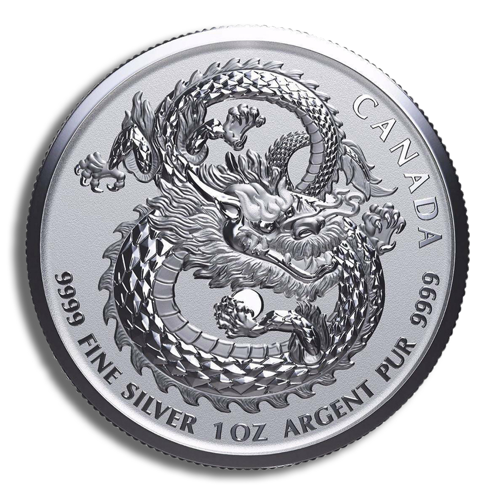 2019 1 Oz Canadian Lucky Dragon High Relief Silver Coin - BU