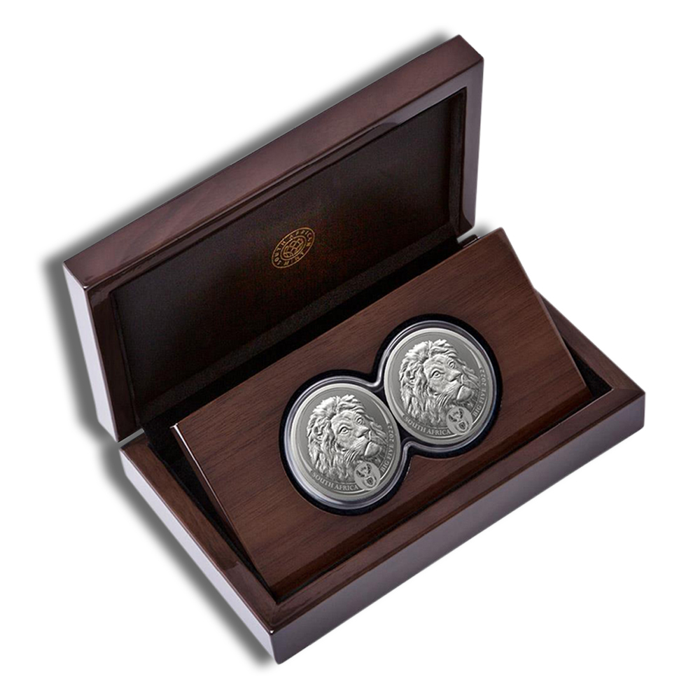 2022 2 Coin 1 Oz Silver South Africa Big 5 Lion Proof Set - BU (with Box and COA)