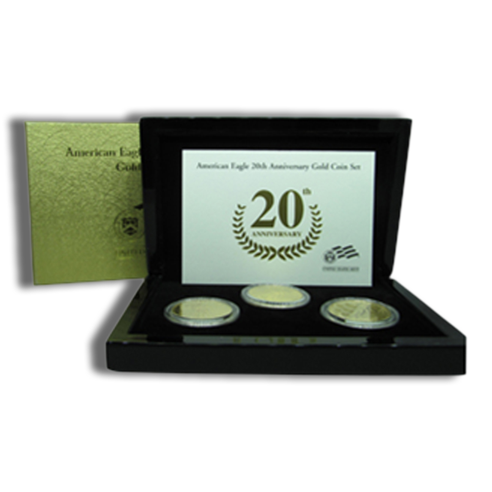 2006-W 20th Anniversary 1 Oz Gold American Eagle Three Coin Set (with Box and COA)