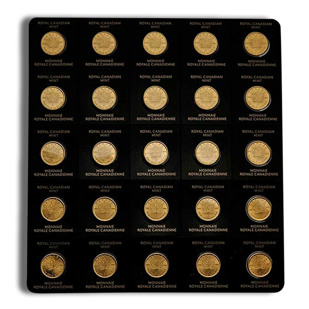 25 x 1 Gram Gold Canadian MapleGram Coins (In Assay Card)