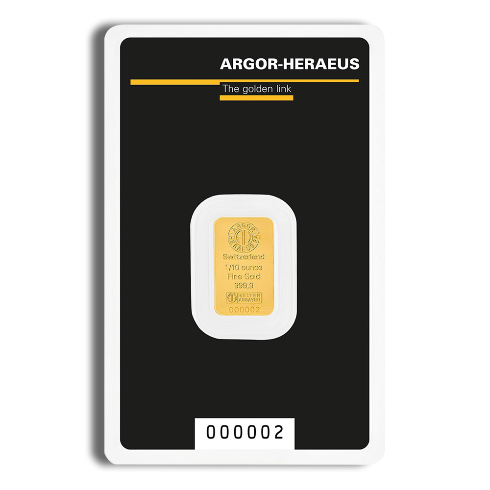 1/10 Oz Gold Bar - Argor-Heraeus (In Assay Card)