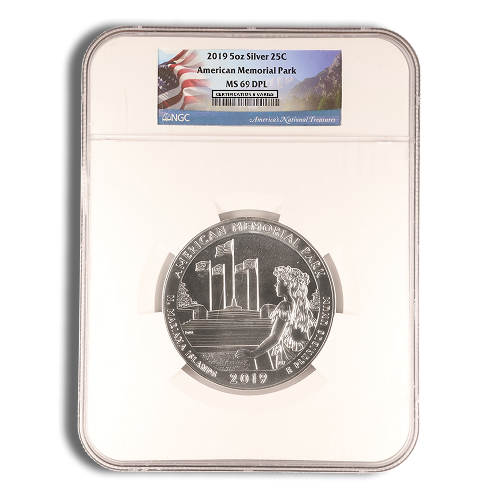 2019 5 Oz America The Beautiful American Memorial Park Silver Coin - NGC MS69PL