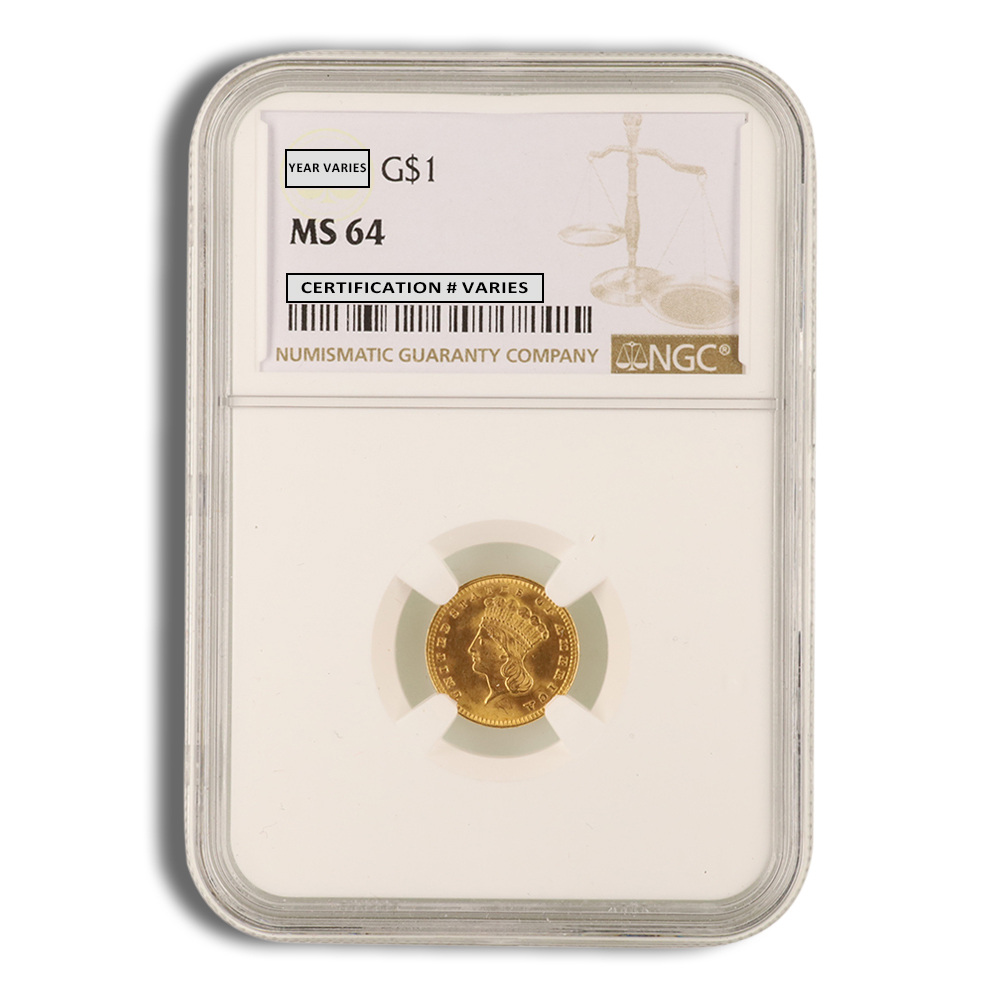 $1 Gold Indian Type 3 - NGC MS64 (Random Year)