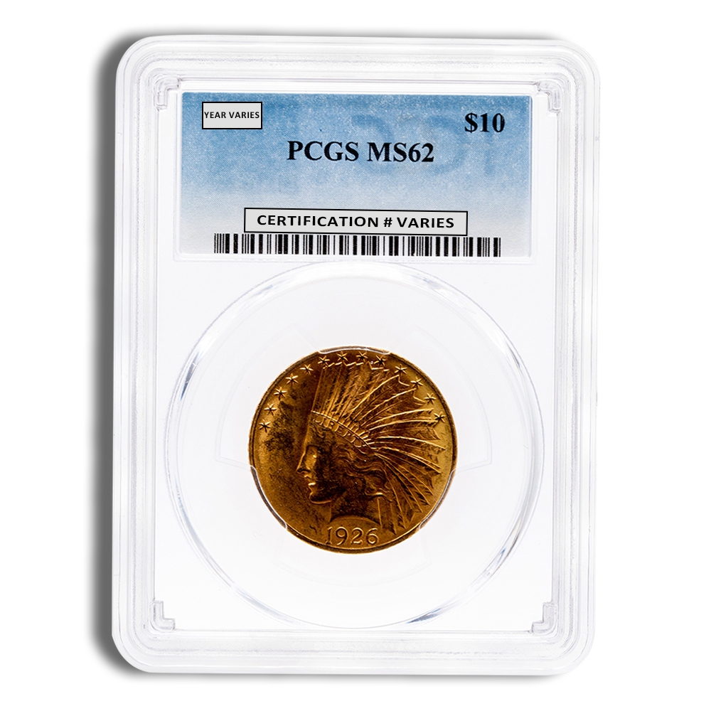 $10 Gold Indian Eagle - PCGS MS62 (Random Year)