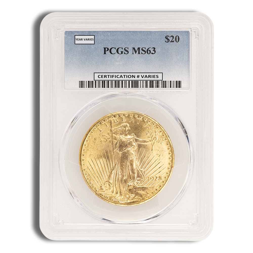 $20 Gold Saint-Gaudens Double Eagle - PCGS MS63 (Random Year)