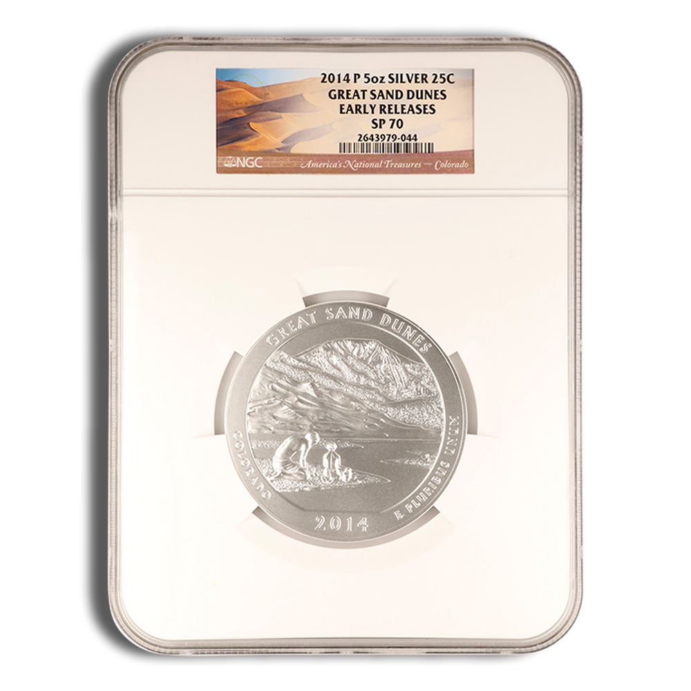 2014-P 5 Oz America The Beautiful Great Sand Dunes Silver Coin - NGC SP70