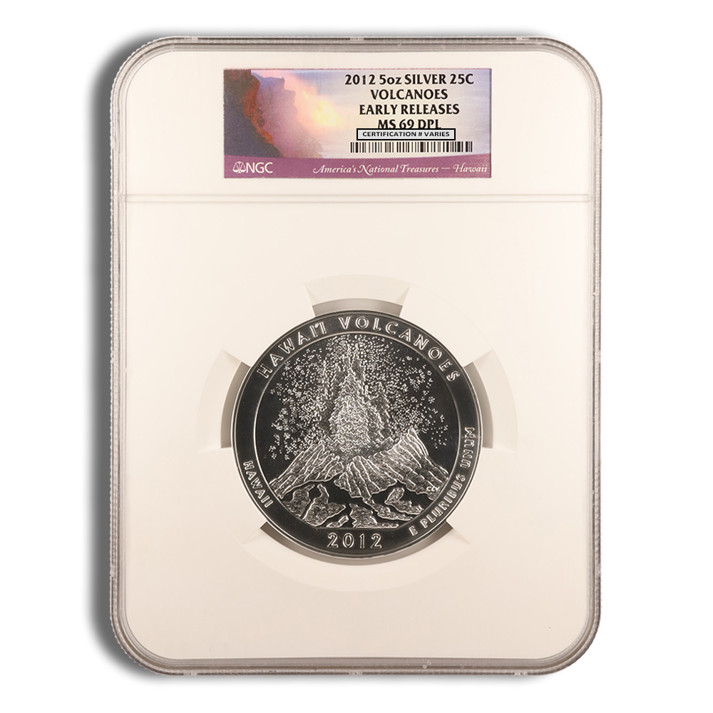 2012 5 Oz America The Beautiful Hawaii Volcanoes Silver Coin - NGC MS69PL