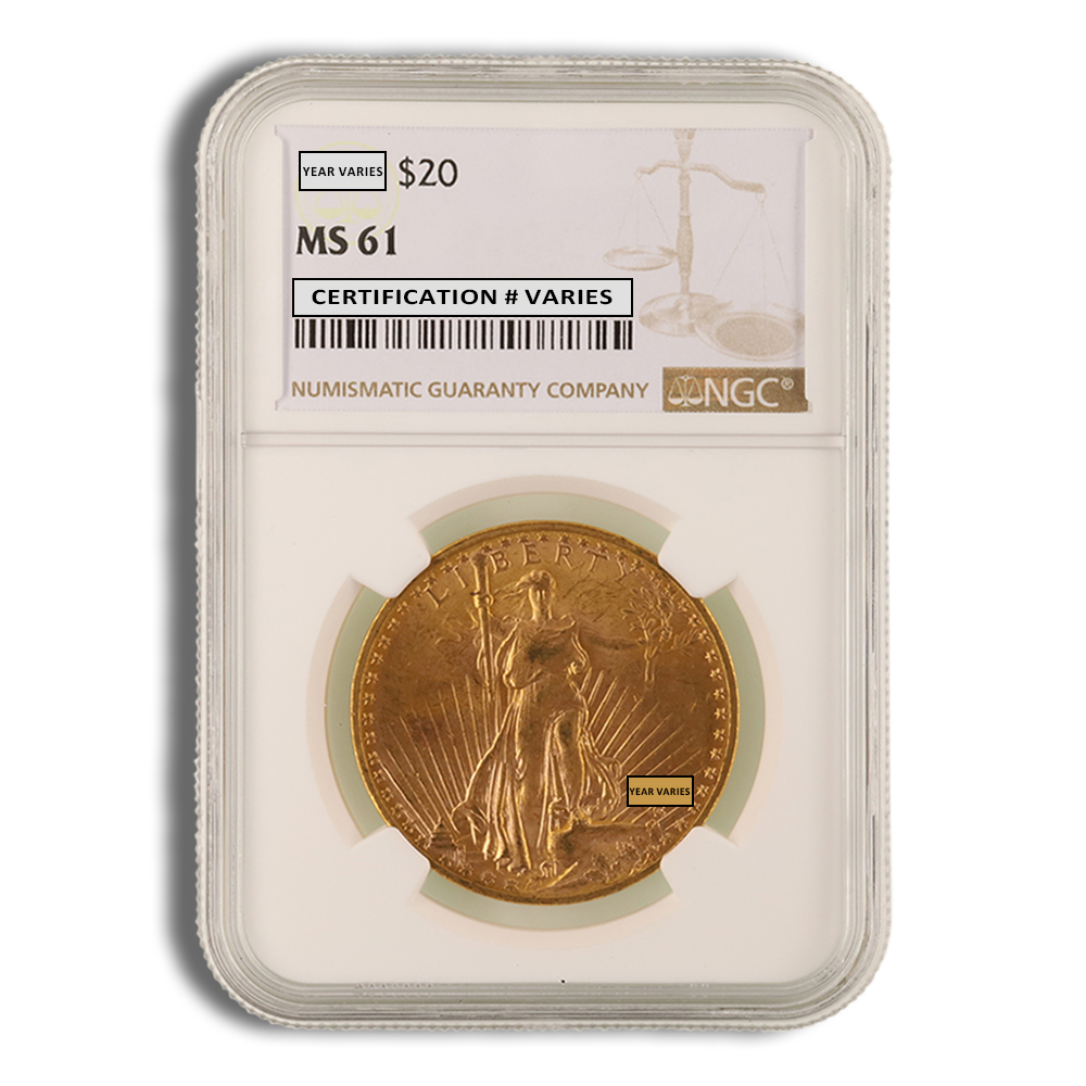 $20 Gold Saint-Gaudens Double Eagle - NGC MS61 (Random Year)