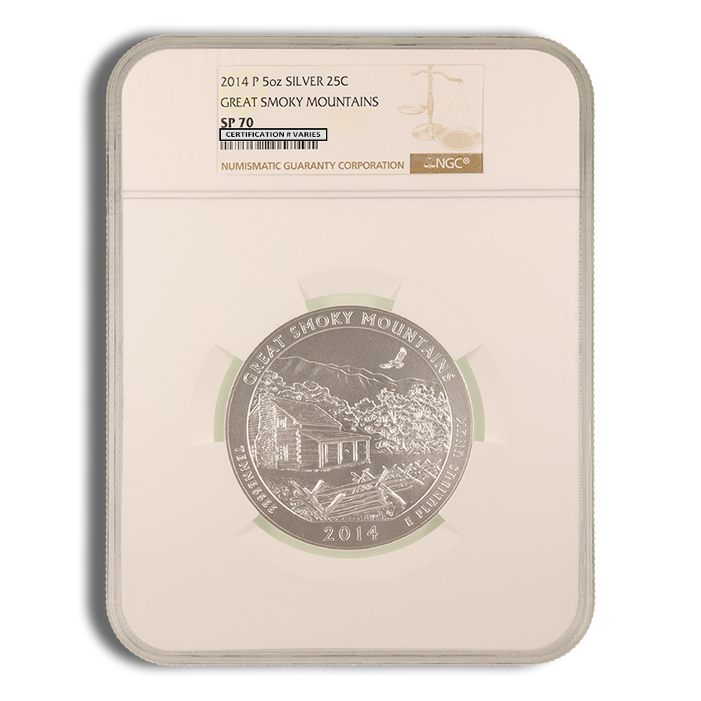 2014-P 5 Oz America The Beautiful Great Smoky Mts. Silver Coin - NGC SP70