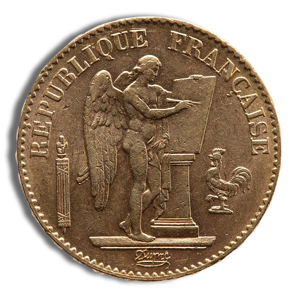 1871-1898 France Gold 20 Francs (Lucky Angel) - XF+