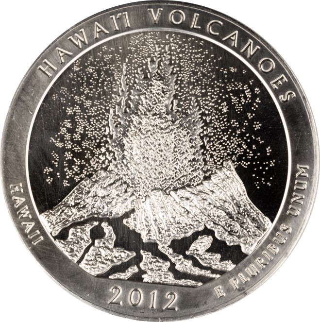 2012 5 Oz America The Beautiful Hawaii Volcanoes Silver Coin - BU