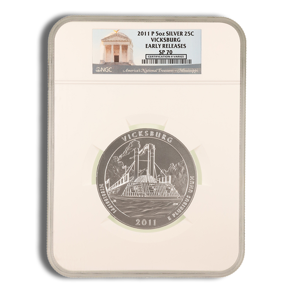 2011-P 5 Oz America The Beautiful Vicksburg Silver Coin - NGC SP70