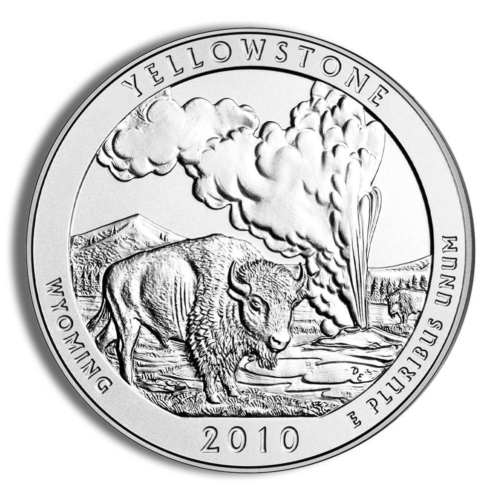 2010-P 5 Oz America The Beautiful Yellowstone Burnished Silver Coin - BU (Cap Only, No Box and COA)