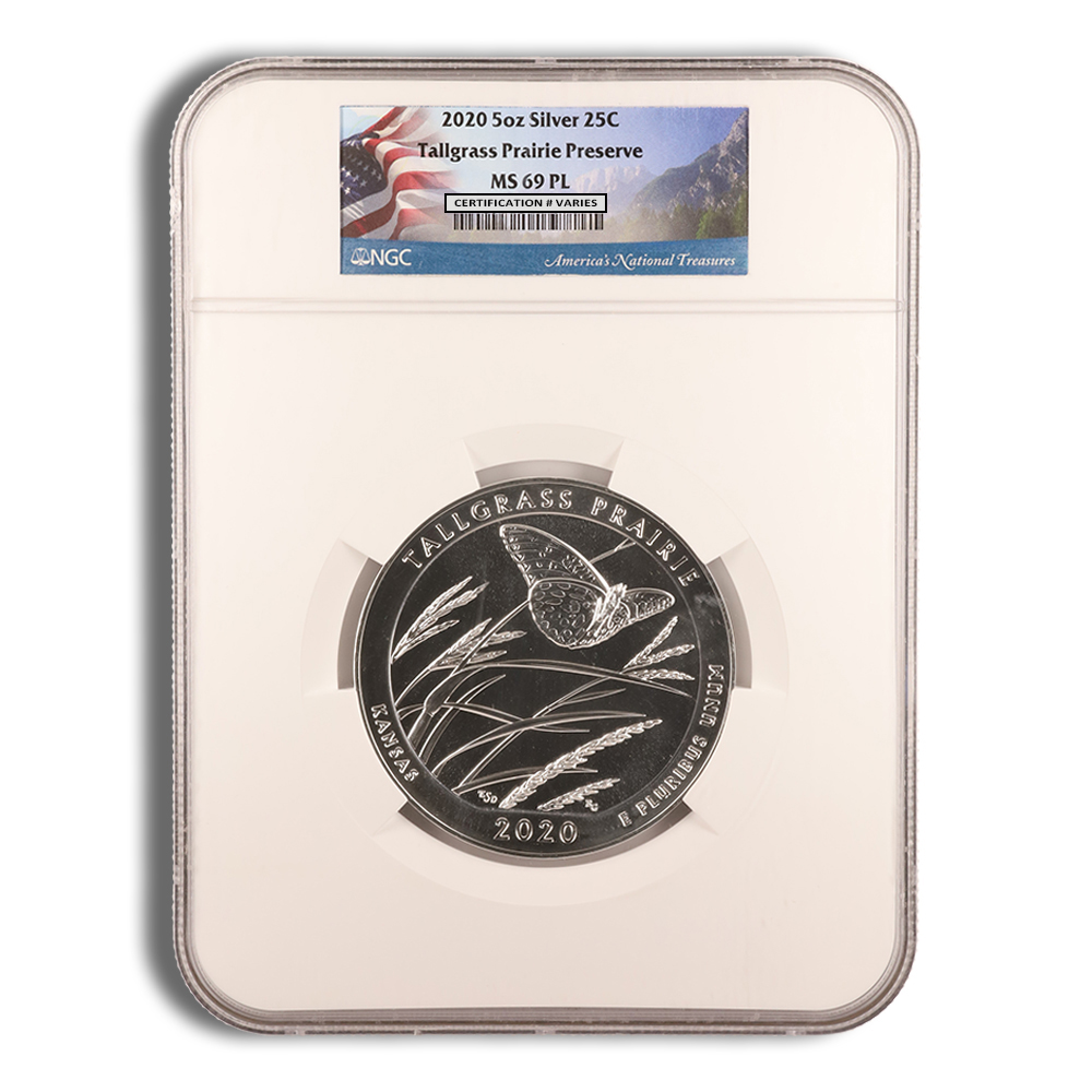 2020 5 Oz America The Beautiful Tallgrass Prairie Silver Coin - NGC MS69PL