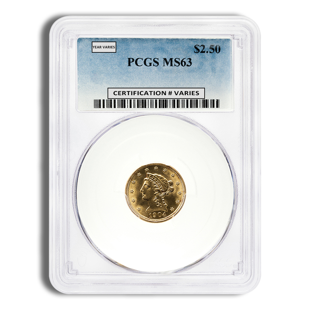 $2.5 Gold Liberty Quarter Eagle - PCGS MS63 (Random Year)