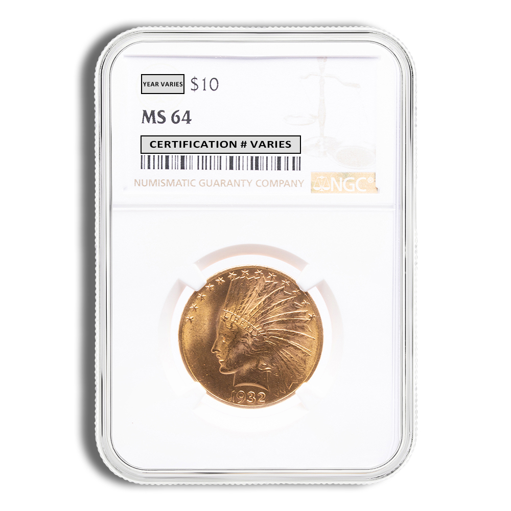 $10 Gold Indian Eagle - NGC MS64 (Random Year)